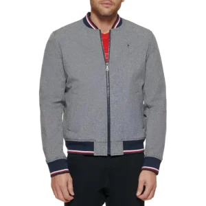 TOMMY HILFIGER CASACA BOMBER VARSITY PARA HOMBRE | S | Soft Protective Cover, Heather Gray