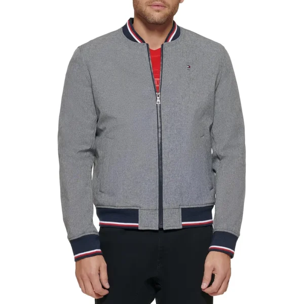 TOMMY HILFIGER CASACA BOMBER VARSITY PARA HOMBRE | S | Soft Protective Cover, Heather Gray
