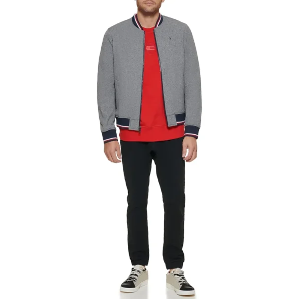 TOMMY HILFIGER CASACA BOMBER VARSITY PARA HOMBRE | S | Soft Protective Cover, Heather Gray