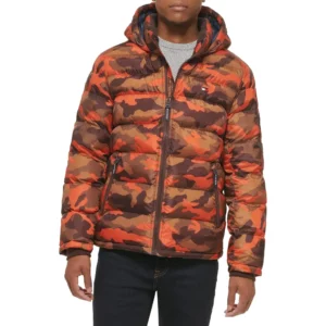 b0c5zj81md_0_webp.webp TOMMY HILFIGER CASACA ACOLCHADA CON CAPUCHA PARA HOMBRE | Large | Orange Camouflage