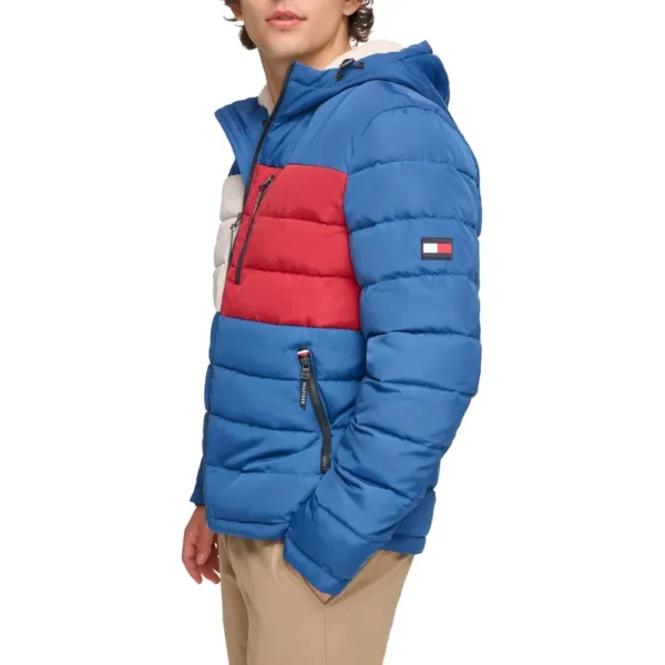 CASACA ACOLCHADA TOMMY HILFIGER FORRO SHERPA PARA HOMBRE | S | Royal Blue Flag Print