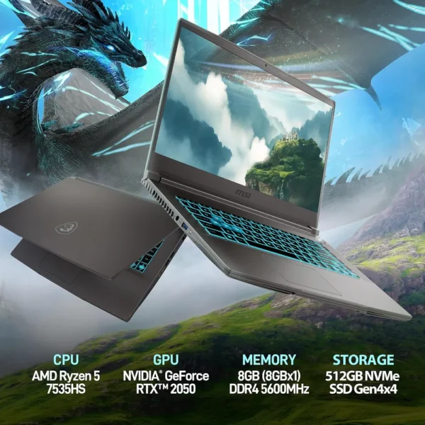 LAPTOP MSI THIN A15 15.6″ RYZEN 5 RTX 2050 8GB 512GB | NEGRO