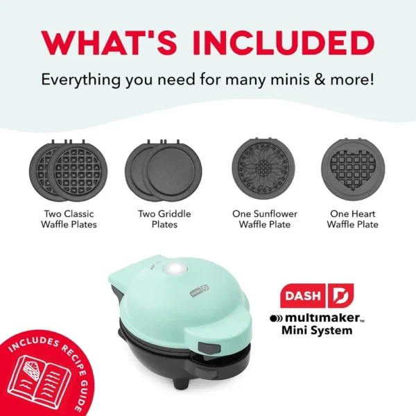 WAFLERA DASH MULTIMAKER MINI CON 6 PLACAS Y ESTUCHE | AQUA