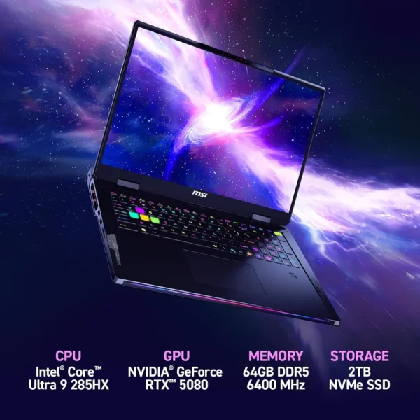 LAPTOP MSI RAIDER 18 HX AI 18″ INTEL ULTRA 9 RTX 5080 64GB 4TB | NEGRO