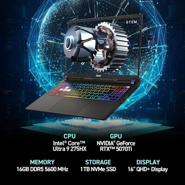 LAPTOP MSI VECTOR 16 HX AI 16″ INTEL ULTRA 9 RTX 5070 TI 16GB 1TB | GRIS COSMOS