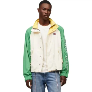 CASACA TOMMY JEANS CORTAVIENTOS LIGERA PARA HOMBRE | XL | Antique White/Coastal Green