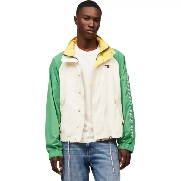 CASACA TOMMY JEANS CORTAVIENTOS LIGERA PARA HOMBRE | XL | Antique White/Coastal Green