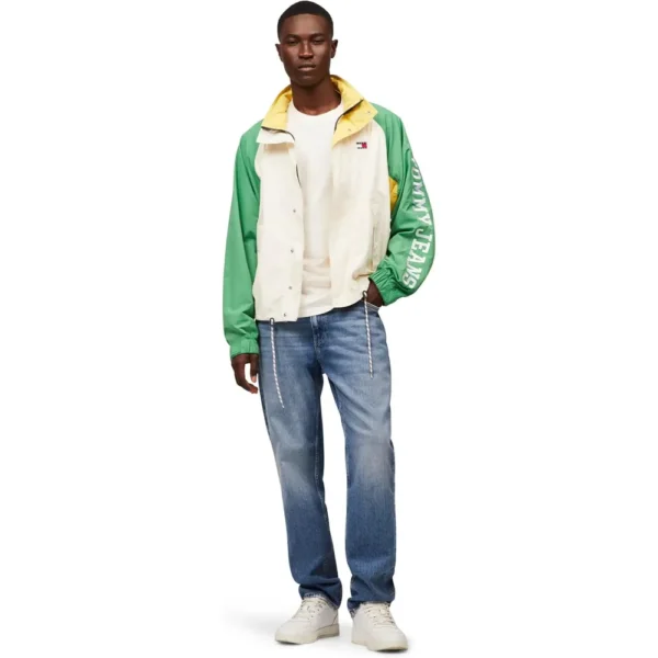 CASACA TOMMY JEANS CORTAVIENTOS LIGERA PARA HOMBRE | XL | Antique White/Coastal Green