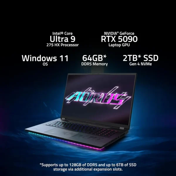 LAPTOP GIGABYTE AORUS MASTER 18 18″ INTEL ULTRA 9 RTX 5090 64GB 2TB | NEGRO