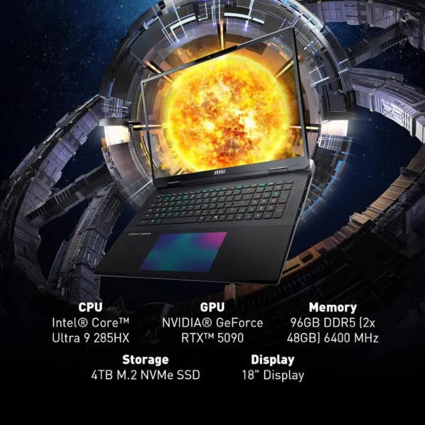 LAPTOP MSI TITAN 18 HX AI 18″ INTEL ULTRA 9 RTX 5090 64GB 6TB | NEGRO