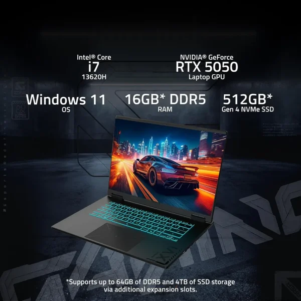 LAPTOP GIGABYTE GAMING A16 16″ INTEL CORE I7 RTX 5050 16GB 512GB | NEGRO