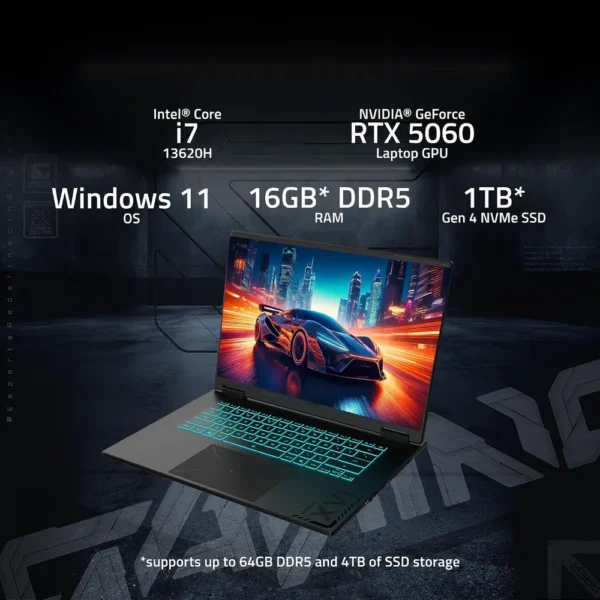 LAPTOP GIGABYTE GAMING A16 16″ INTEL CORE I7 RTX 5060 16GB 1TB | NEGRO