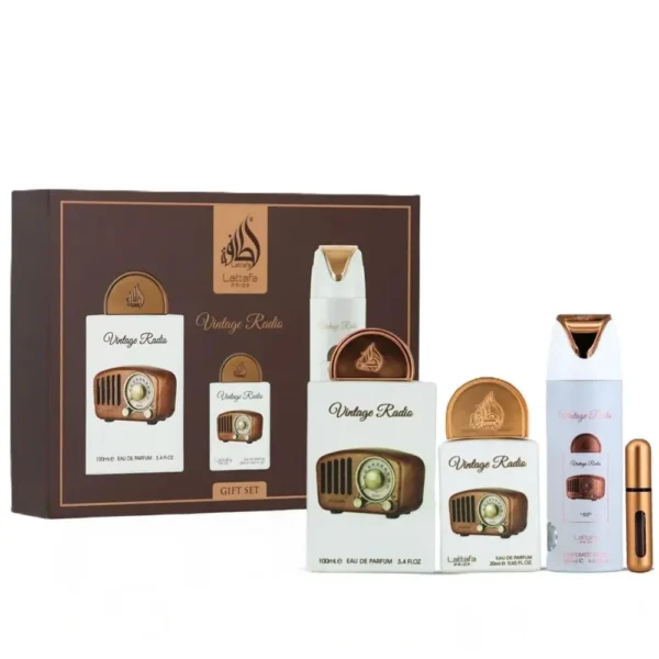 SET DE REGALO LATTAFA PRIDE VINTAGE RADIO EDP HOMBRE 3 PZS