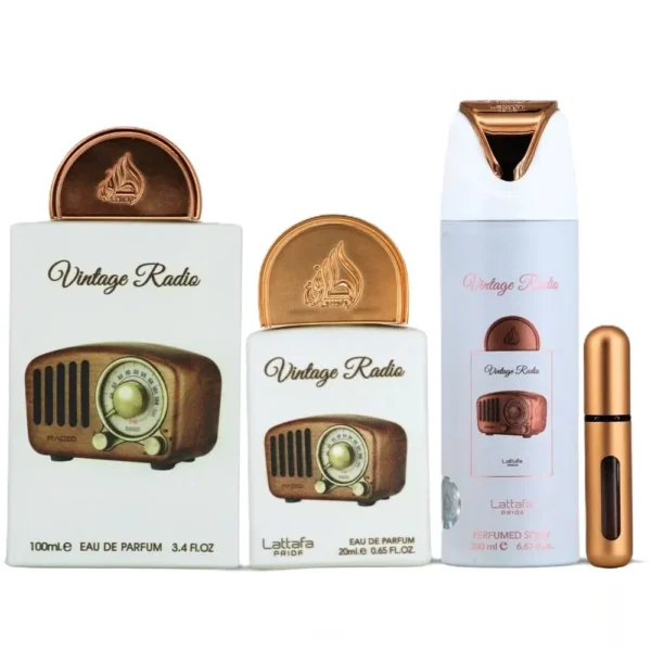 SET DE REGALO LATTAFA PRIDE VINTAGE RADIO EDP HOMBRE 3 PZS