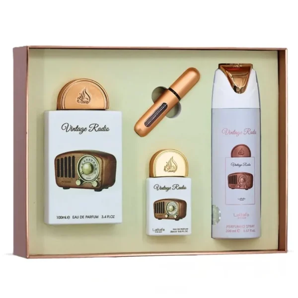 SET DE REGALO LATTAFA PRIDE VINTAGE RADIO EDP HOMBRE 3 PZS