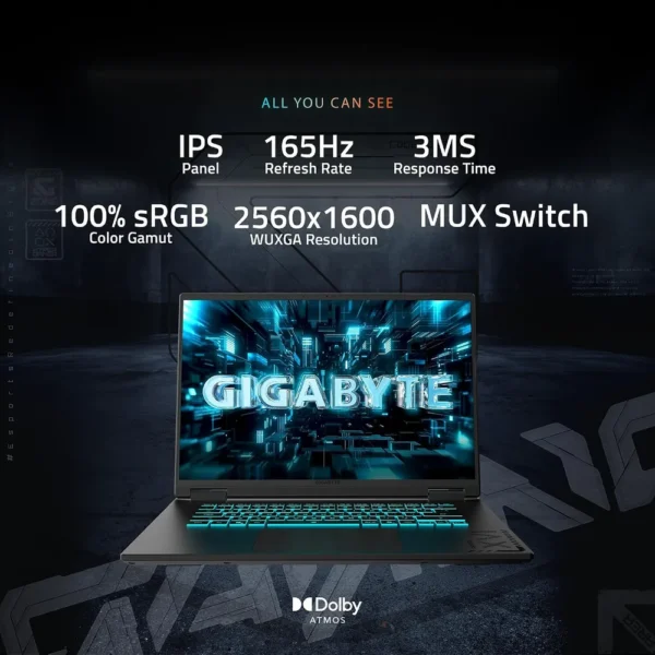 LAPTOP GIGABYTE GAMING A16 PRO 16″ INTEL ULTRA 7 RTX 5080 32GB 1TB | NEGRO