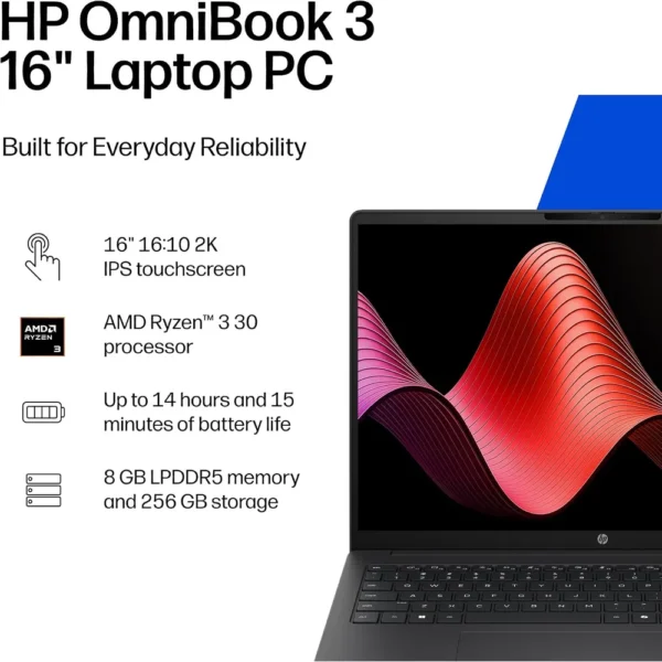 LAPTOP HP OMNIBOOK 3 16″ RYZEN 3 8GB 256GB | PLATA MICA