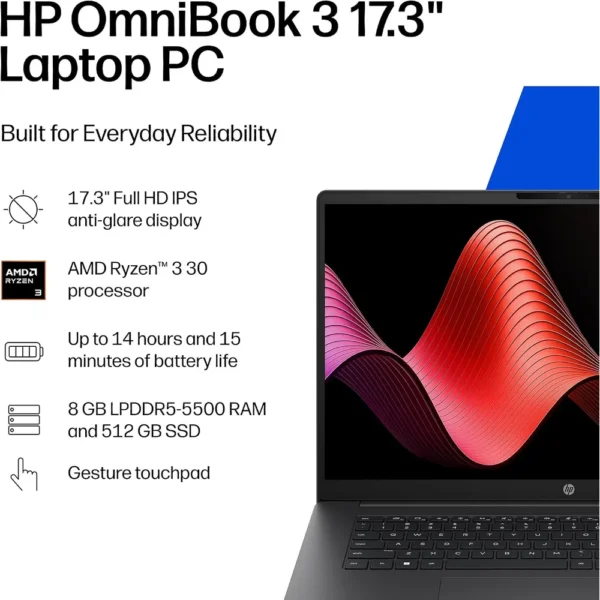 b0gqb1lptr_1.webp LAPTOP HP OMNIBOOK 3 17.3″ RYZEN 3 8GB 512GB | PLATA MICA