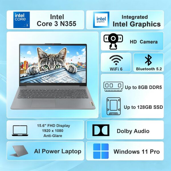 NOTEBOOK LENOVO IDEAPAD SLIM 3I INTEL N355 8GB 128GB UFS 15.6 FHD W11 | GRIS