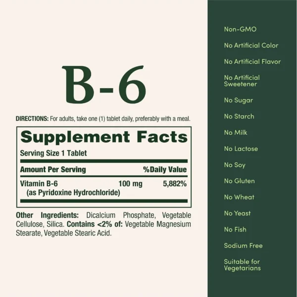 VITAMINA B6 NATURE'S BOUNTY 100 MG 100 TABLETAS