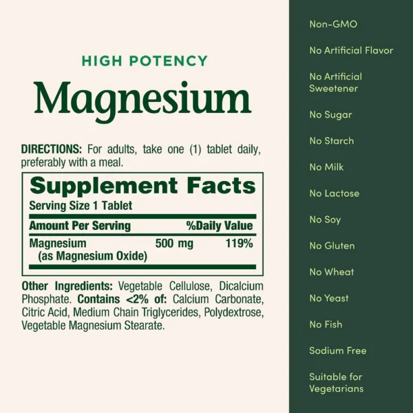MAGNESIO NATURE'S BOUNTY 500 MG 100 TABLETAS