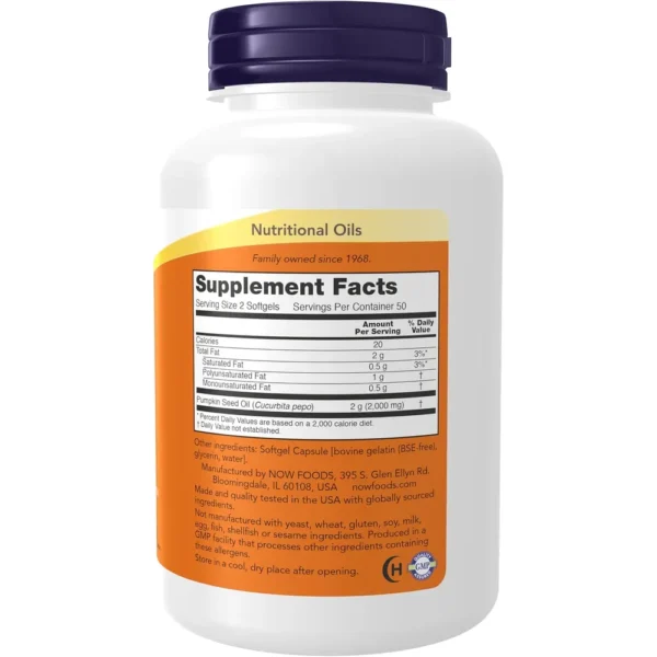 ACEITE DE SEMILLA DE CALABAZA NOW FOODS 1000 MG 100 SOFTGELS