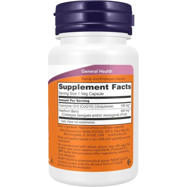 COQ10 NOW FOODS 100 MG CON ESPINO BLANCO 30 CÁPSULAS VEGETALES