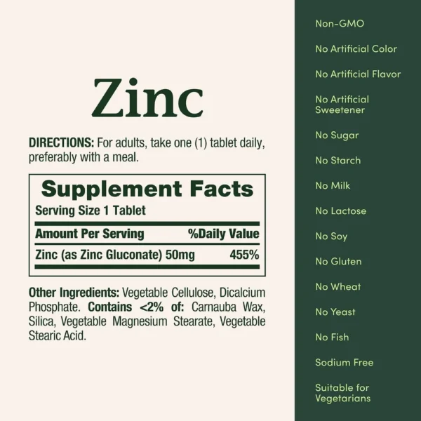 ZINC NATURE'S BOUNTY 50 MG 100 TABLETAS