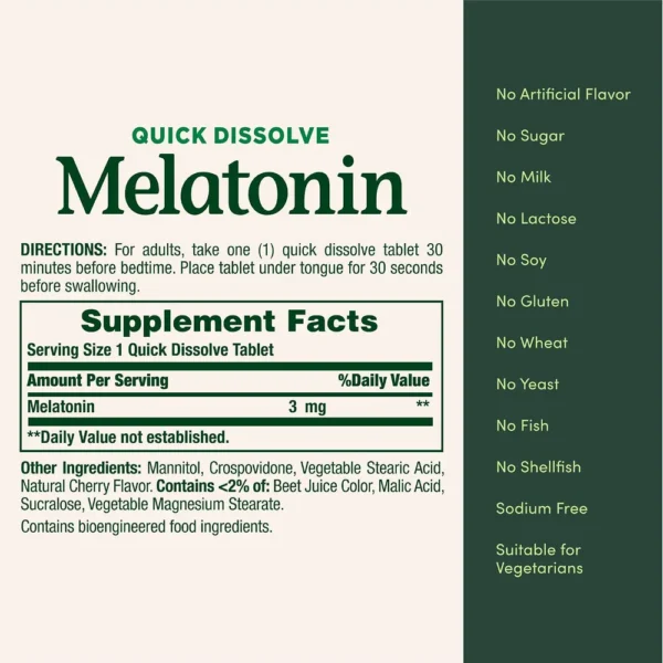MELATONINA QUICK DISSOLVE NATURE'S BOUNTY 3 MG 240 TABLETAS