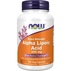 ÁCIDO ALFA LIPOICO NOW FOODS 600 MG CON SEMILLA DE UVA + BIOPERINE 120 CÁPSULAS