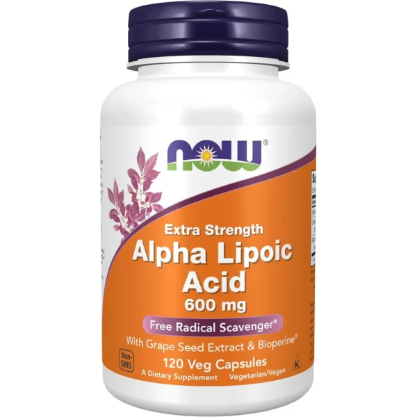 ÁCIDO ALFA LIPOICO NOW FOODS 600 MG CON SEMILLA DE UVA + BIOPERINE 120 CÁPSULAS