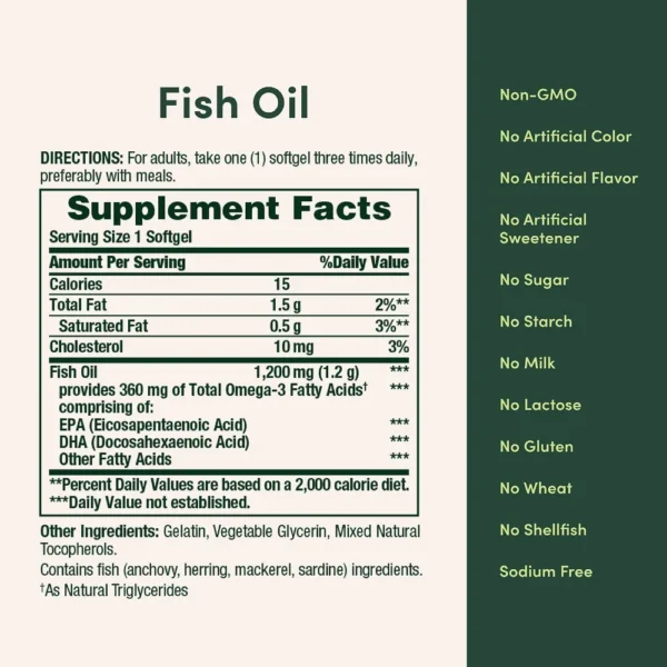 OMEGA 3 NATURE'S BOUNTY 360 MG + ACEITE DE PESCADO 1200 MG 200 CÁPSULAS BLANDAS