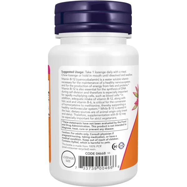 VITAMINA B12 NOW FOODS 1000 MCG CON ÁCIDO FÓLICO 100 PASTILLAS MASTICABLES