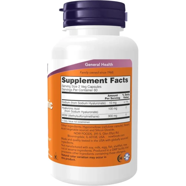 ÁCIDO HIALURÓNICO NOW FOODS 50 MG CON MSM 120 CÁPSULAS
