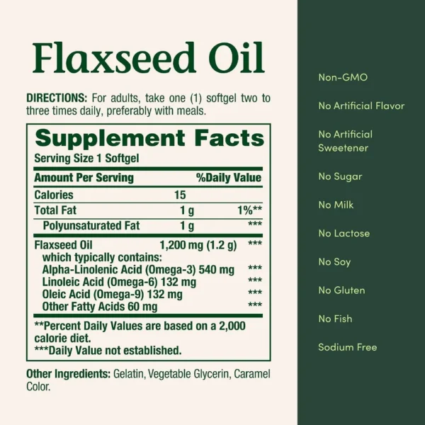 ACEITE DE LINAZA NATURE'S BOUNTY 1200 MG + OMEGA 3 125 CÁPSULAS BLANDAS