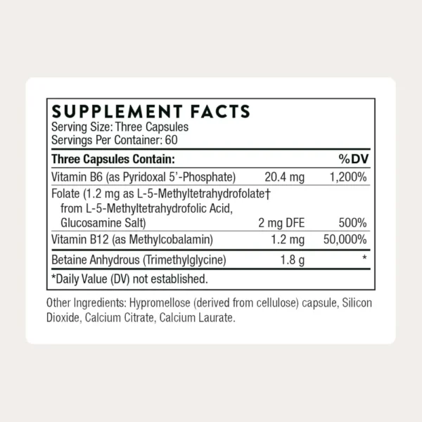 METHYL-GUARD THORNE FOLATO + B6 + B12 + BETAÍNA 180 CÁPSULAS