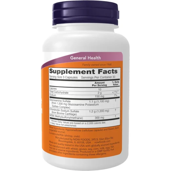GLUCOSAMINA + CONDROITINA + MSM NOW FOODS 90 CÁPSULAS