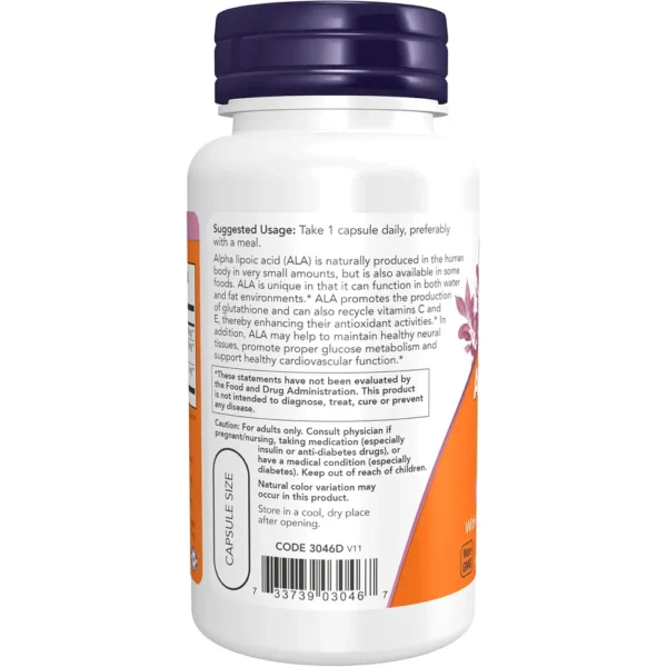 ÁCIDO ALFA LIPOICO NOW FOODS 600 MG CON SEMILLA DE UVA + BIOPERINE 60 CÁPSULAS
