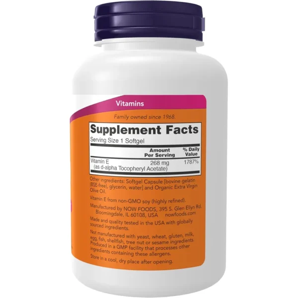 VITAMINA E NOW FOODS 400 UI 250 CÁPSULAS BLANDAS