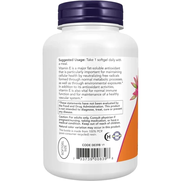 VITAMINA E NOW FOODS 400 UI 250 CÁPSULAS BLANDAS