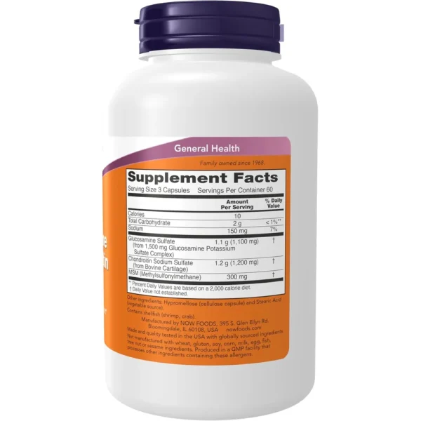 GLUCOSAMINA + CONDROITINA + MSM NOW FOODS 180 CÁPSULAS