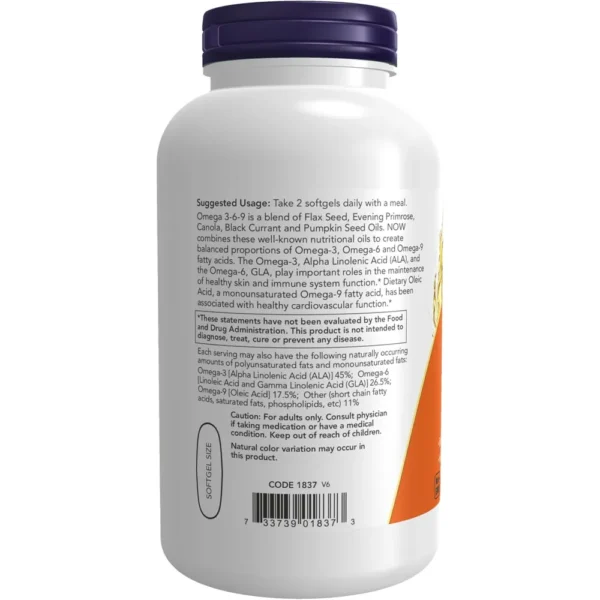 OMEGA 3-6-9 NOW FOODS 1000 MG 250 CÁPSULAS BLANDAS