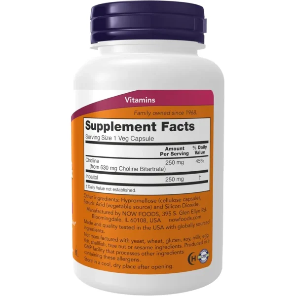 COLINA + INOSITOL NOW FOODS 500 MG 100 CÁPSULAS