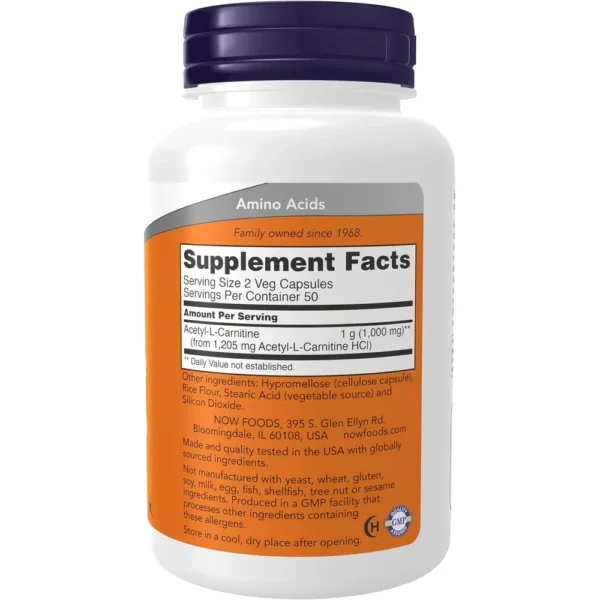 ACETIL L-CARNITINA NOW FOODS 500 MG 100 CÁPSULAS