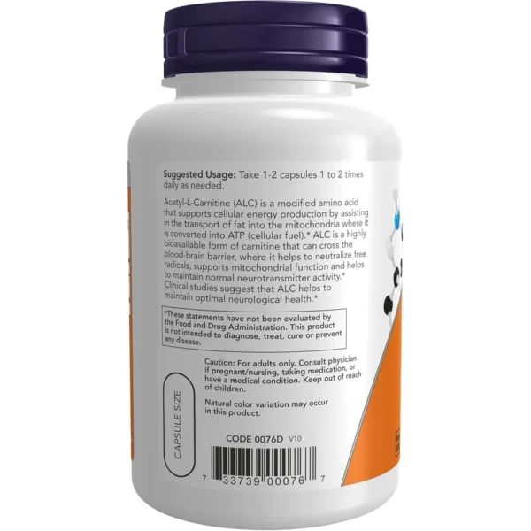 ACETIL L-CARNITINA NOW FOODS 500 MG 100 CÁPSULAS