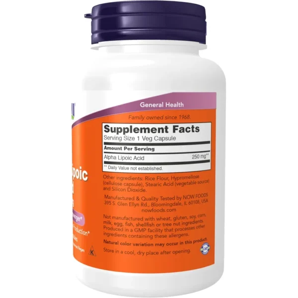 ÁCIDO ALFA LIPOICO NOW FOODS 250 MG 120 CÁPSULAS