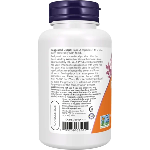 ARROZ DE LEVADURA ROJA NOW FOODS 600 MG 120 CÁPSULAS