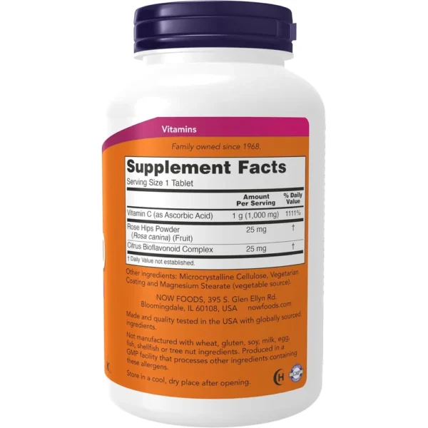 VITAMINA C NOW FOODS 1000 MG CON ESCARAMUJO + BIOFLAVONOIDES 250 TABLETAS