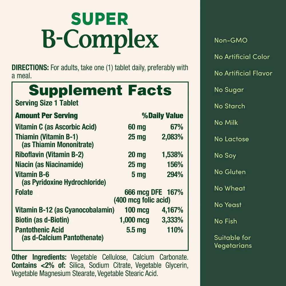 COMPLEJO B NATURE’S BOUNTY + VITAMINA C + ÁCIDO FÓLICO 150 TABLETAS - Imagen 6