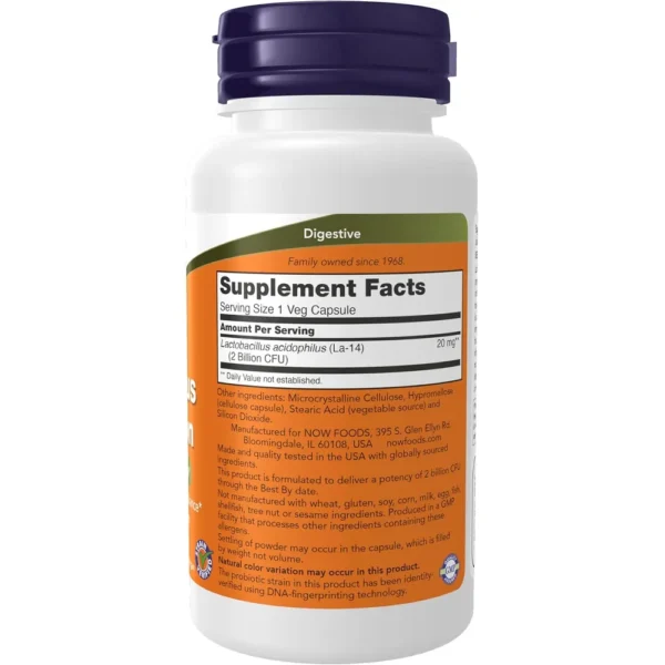 PROBIÓTICO ACIDOPHILUS NOW FOODS 2 BILLONES UFC 100 CÁPSULAS